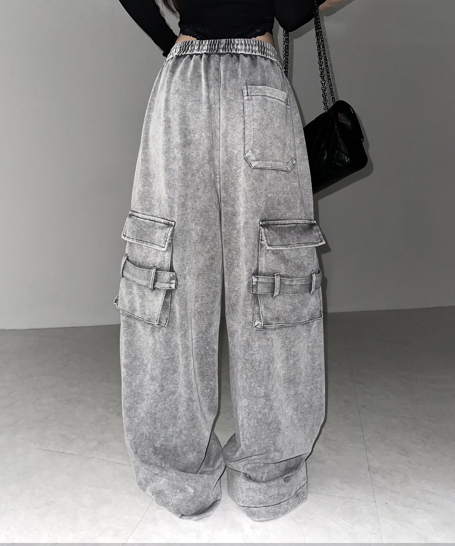 【 裾絞り可能２WAY 】サイドラインピグメントワイドカーゴスウェットパンツ ／ sideline pigment wide cargo sweatpants