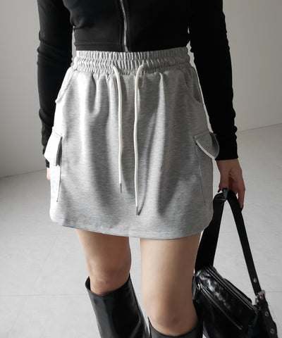 【 インナーパンツ裏地付 】ハイウエストスウェットミニスカート ／ high waist sweat mini skirt