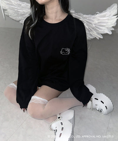 【 HELLO KITTY × me+em select 】ハローキティ刺繍長袖ビッグロンT ／ Hello Kitty embroidery big long sleeve T-Shirts【 セットアップ着用可能 】