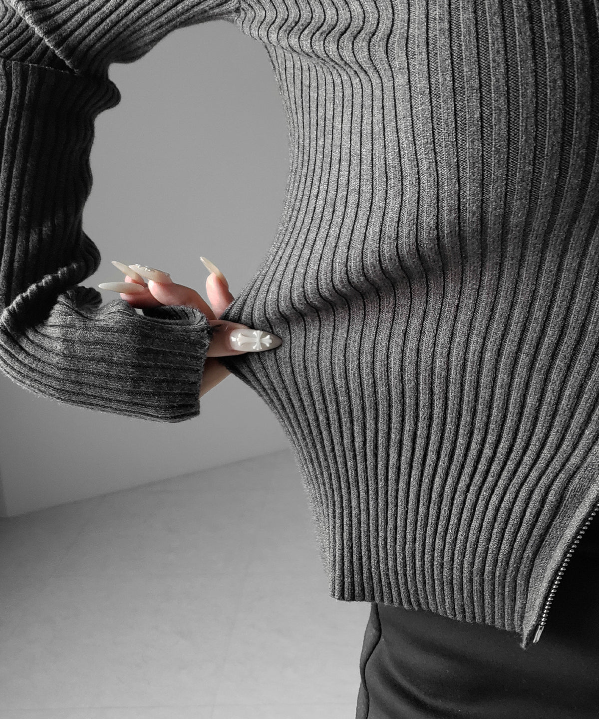 ダブルジップスリムリブニットカーディガン ／ double zip slim rib knit cardigan