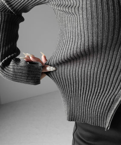ダブルジップスリムリブニットカーディガン ／ double zip slim rib knit cardigan