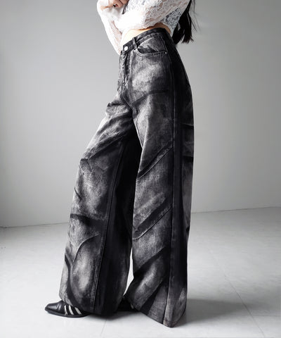 【 ４size 】CRACKクラッシュヘビーブリーチブラックワイドデニム ／ CRACK crash heavy bleach black wide denim