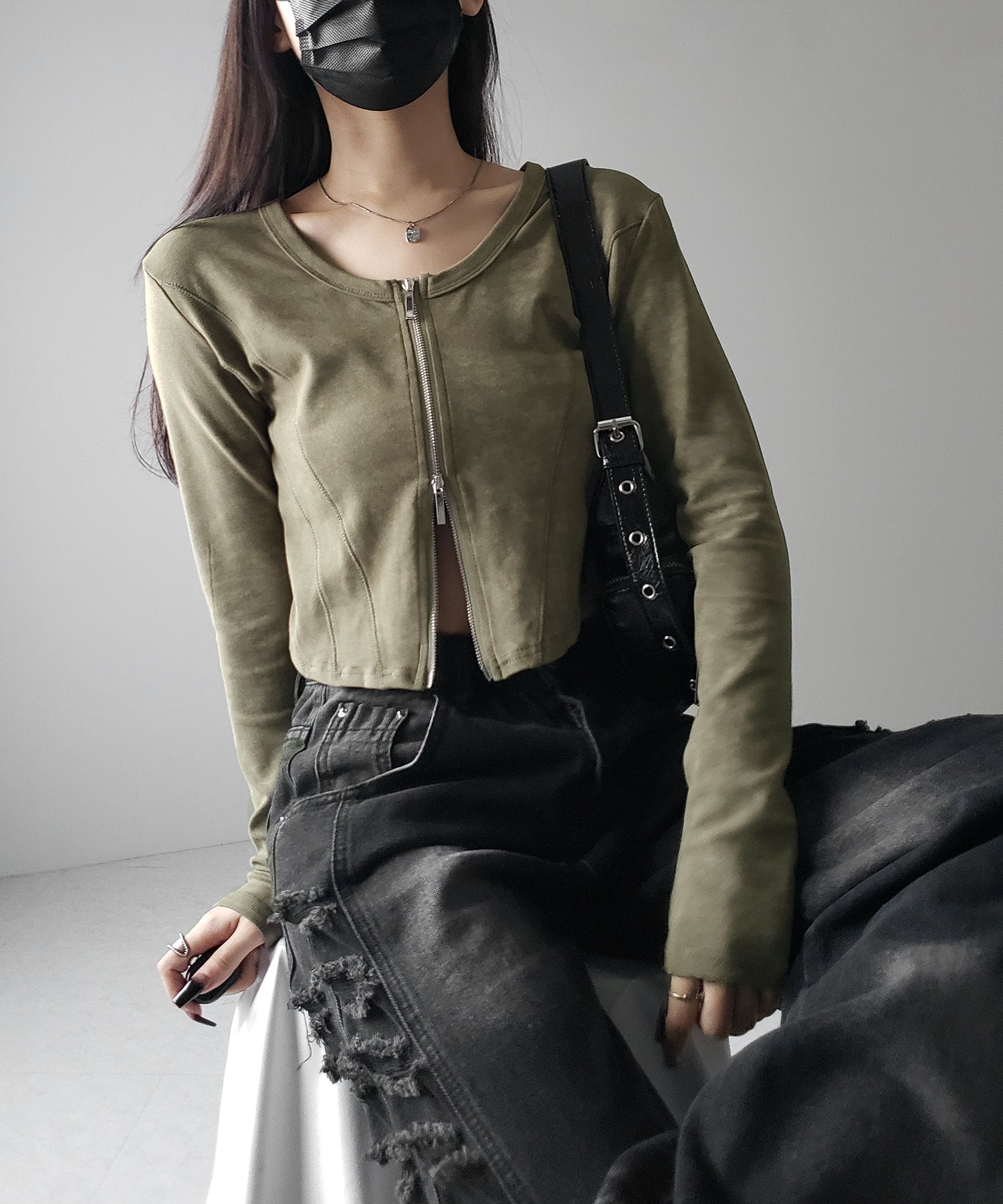 【 ２color 】ダブルジップヴィンテージカットソーカーディガン ／ double zip vintage cut sew cardigan