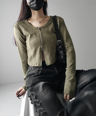 【 ２color 】ダブルジップヴィンテージカットソーカーディガン ／ double zip vintage cut sew cardigan