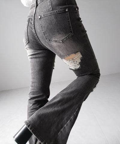 クラッシュダメージヴィンテージフレアデニム ／ crush damage vintage flare denim
