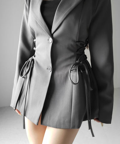レースアップリボンスリムテーラードジャケット ／ lace-up ribbon slim tailored jacket