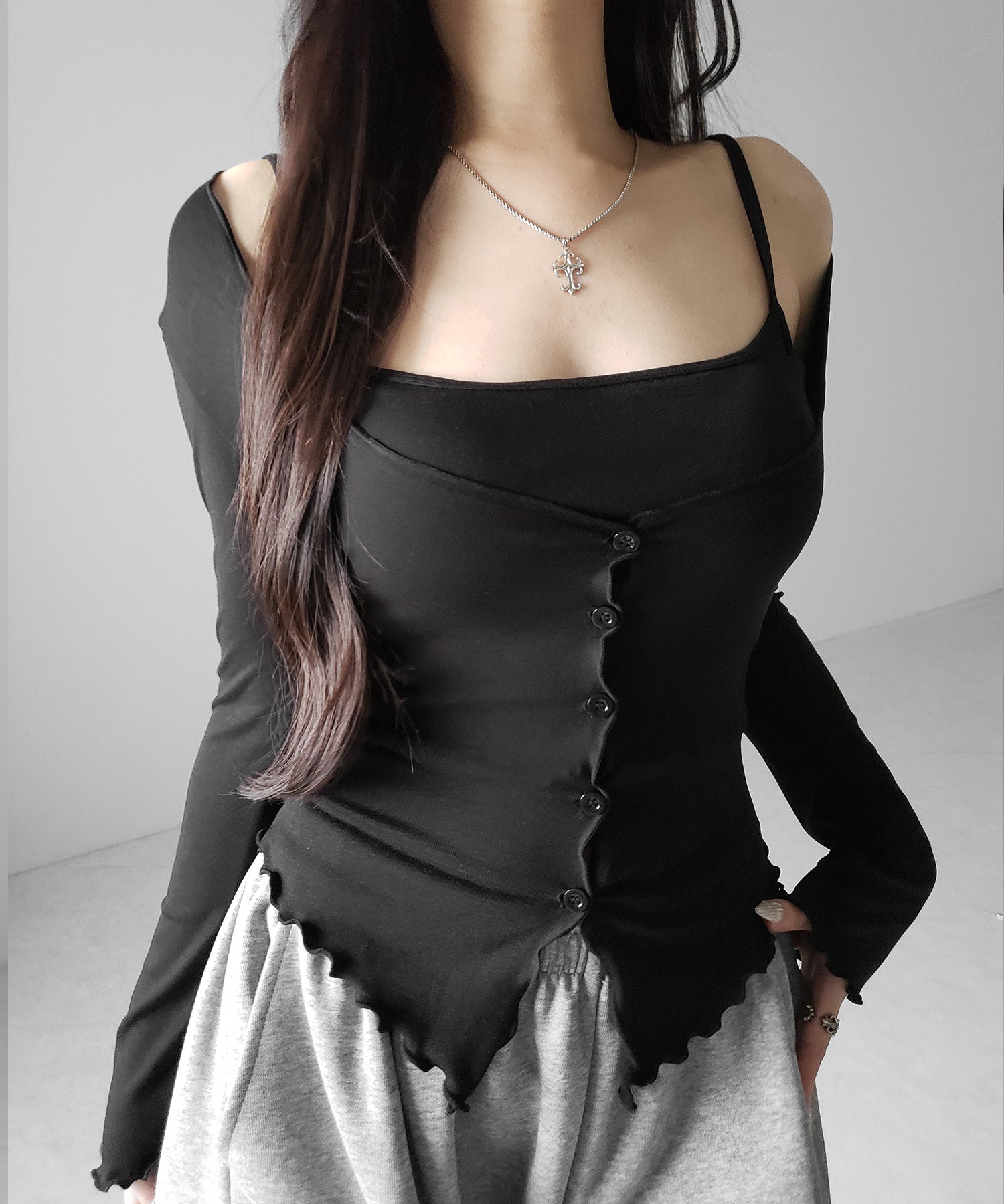 【 ２点セット 】レイヤードメロースリムカーディガン＆キャミソール SET ／ layered mellow slim cardigan & camisole SET