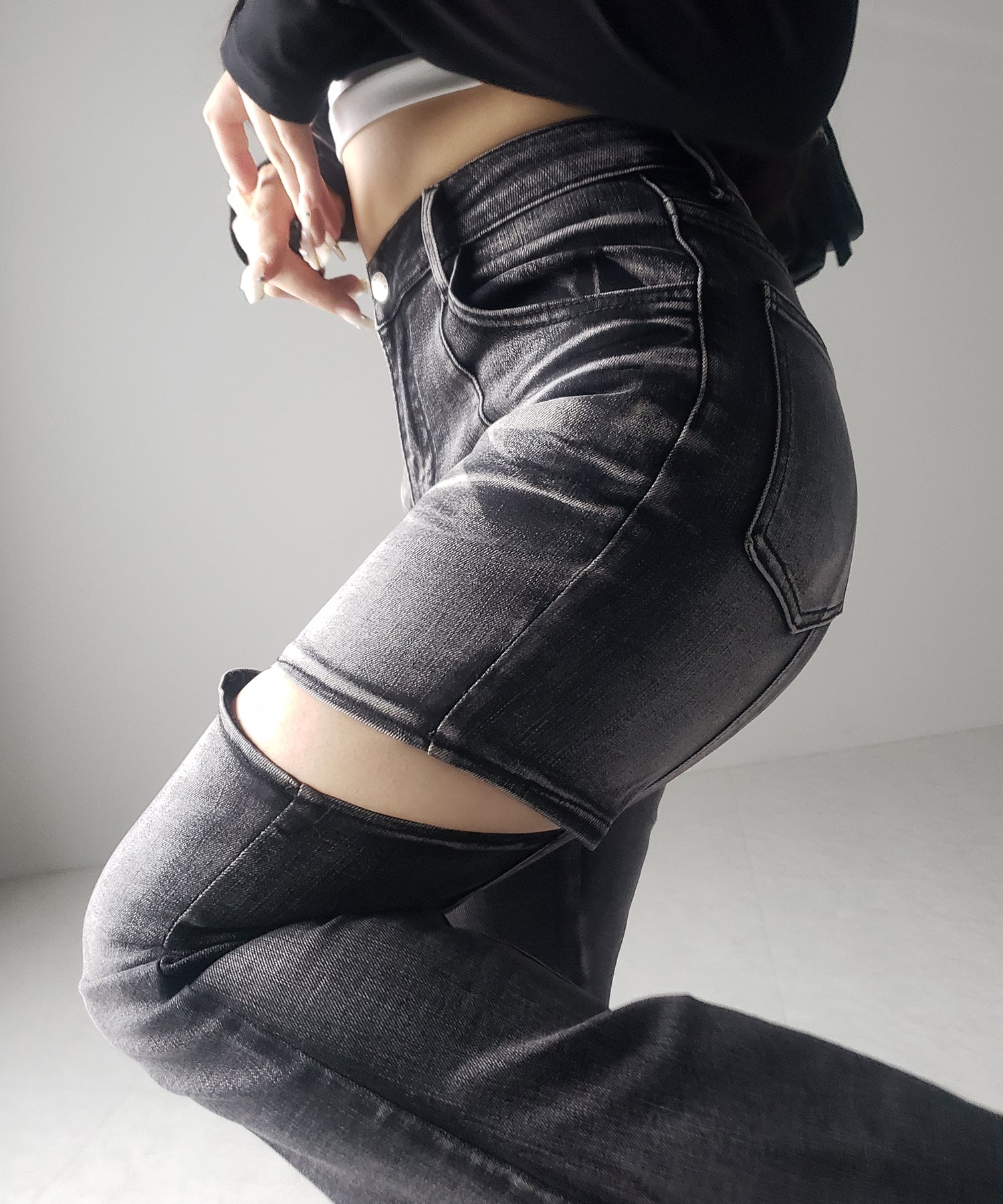 【 ２color ／ ３size 】カットアウトヴィンテージストレッチフレアデニム ／ cutout vintage stretch flare denim