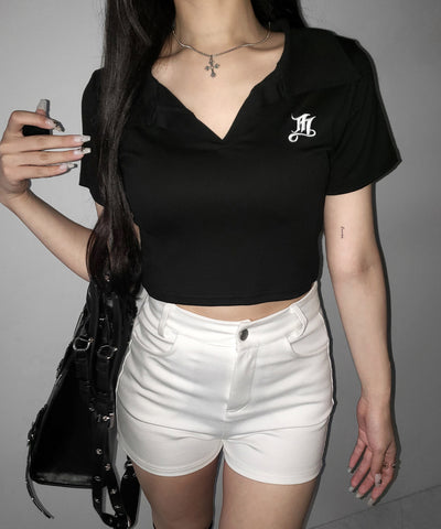 【 ２color 】M LOGO スキッパーショート半袖Tシャツ ／ M LOGO skipper neck short sleeve T-shirt