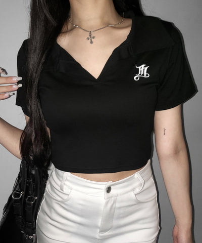 【 ２color 】M LOGO スキッパーショート半袖Tシャツ ／ M LOGO skipper neck short sleeve T-shirt