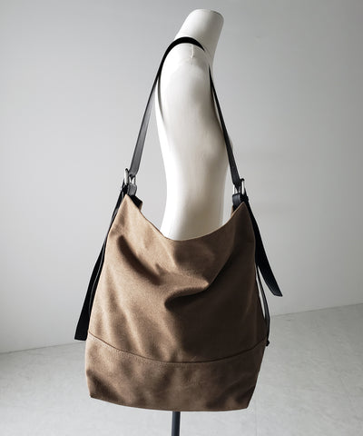 【 ２color 】レザーベルトキャンバスビッグショルダーバッグ ／ leather belt canvas big shoulder bag
