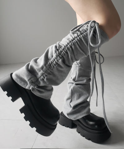 【 ２color 】ストラップリボンサイドシャーリングレッグカバー ／ strap ribbon side shirring leg cover