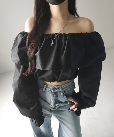 【 ２color 】オフショルダーフリルショートブラウス ／off shoulder frill short blouse