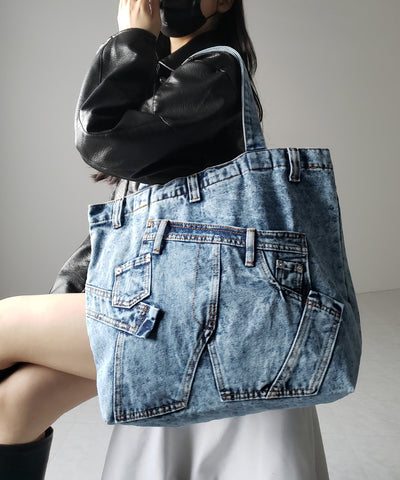 【 ２color 】ヴィンテージドッキングウォッシュデニムバッグ ／ vintage docking washed denim bag