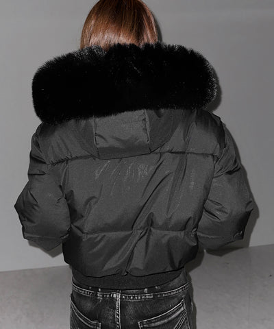 【 フード取り外し可能２ＷＡＹ 】フェイクファーフードショートダウンジャケット ／ 2WAY fake fur hoodie short down jacket