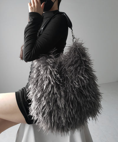 【 ショルダーストラップ付き２WAY 】バイカラーシャギーファーショルダーバッグ ／ bicolor shaggy fur shoulder bag