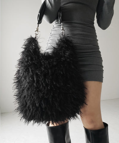 【 ショルダーストラップ付き２WAY 】バイカラーシャギーファーショルダーバッグ ／ bicolor shaggy fur shoulder bag