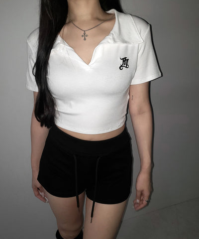 【 ２color 】M LOGO スキッパーショート半袖Tシャツ ／ M LOGO skipper neck short sleeve T-shirt