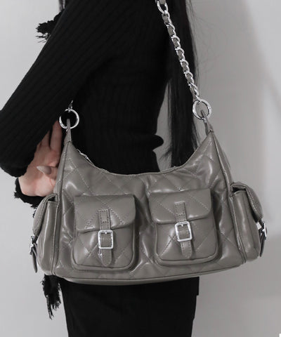 【 ２WAY 】アウトポケットキルティングチェーンショルダーバッグ ／ 2WAY out pocket quilting chain shoulder bag