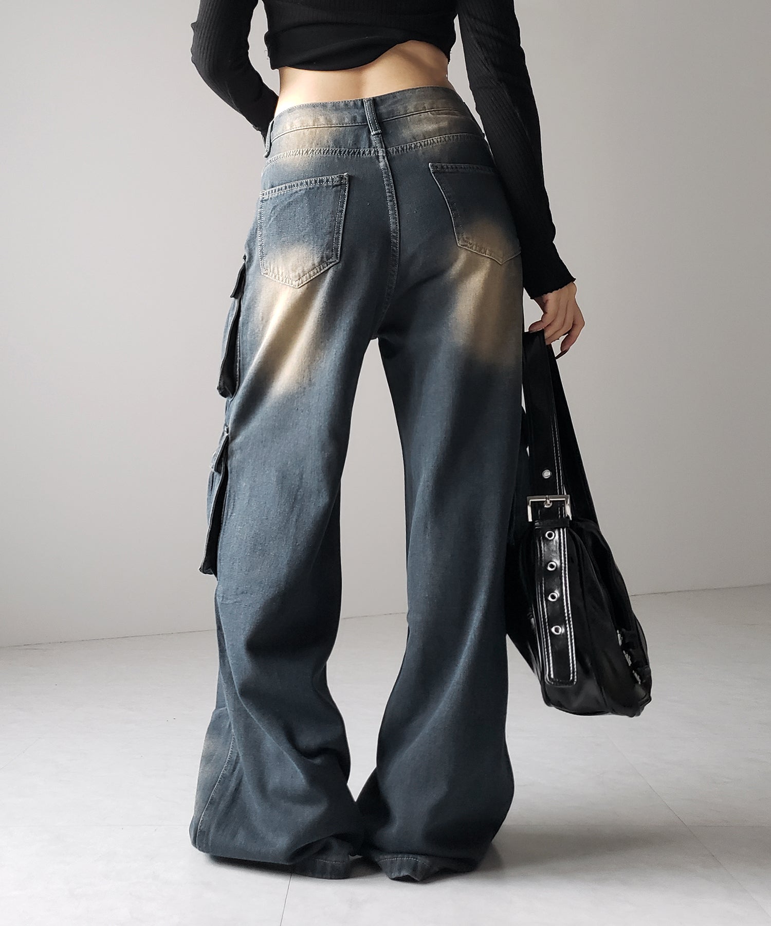 【 ３color ／４size 】オーバーダイグラデーションヴィンテージワイドカーゴデニム ／ overdyed gradation vintage wide cargo denim