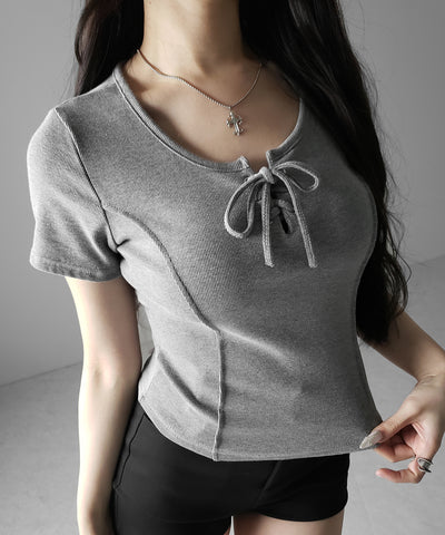 レースアップスリムリブＴシャツ ／ laceup slim lib T-shirts