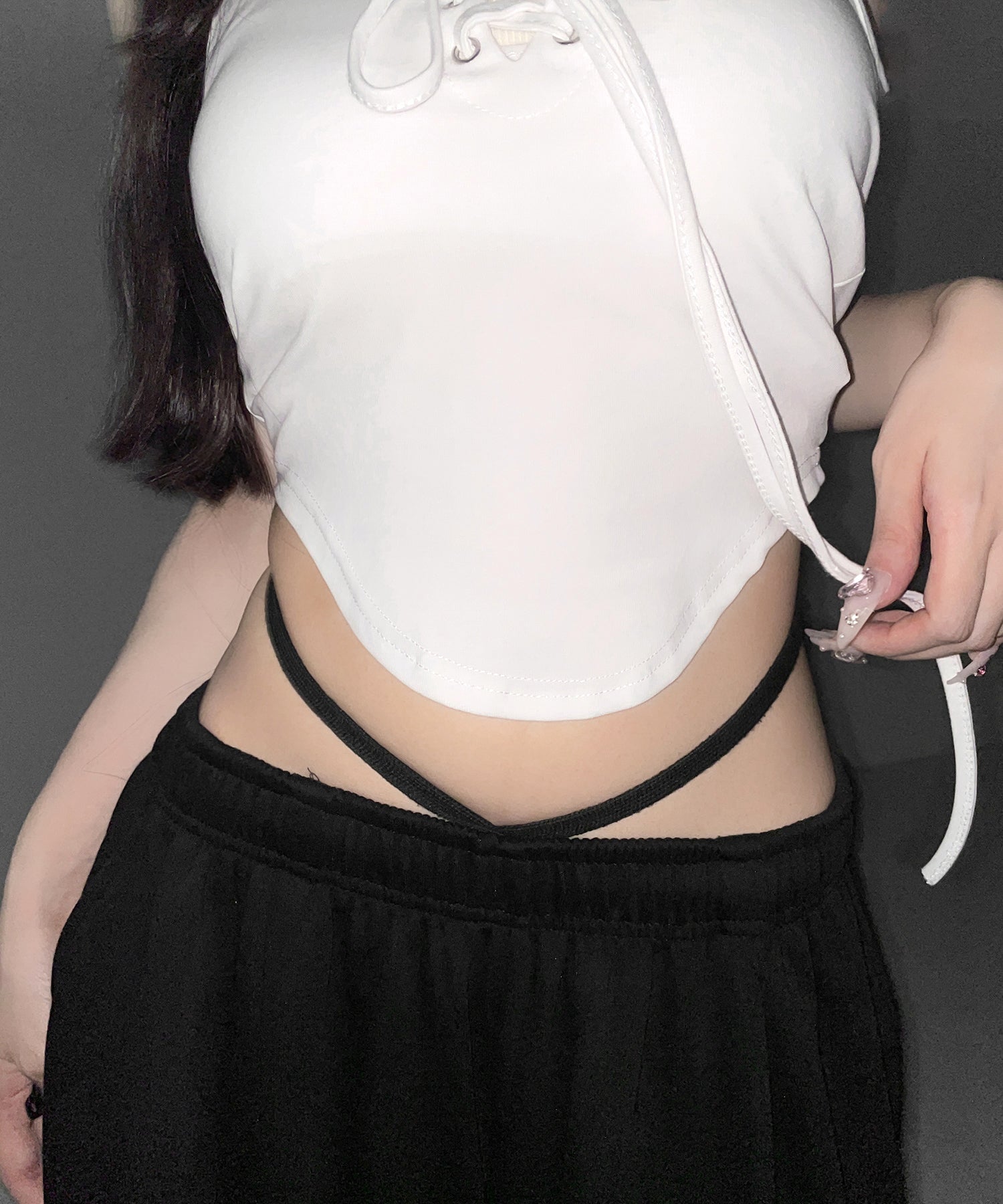 【 クロスにできる２WAY 】レースアップホルターネックタンク ／ laceup halter neck tank