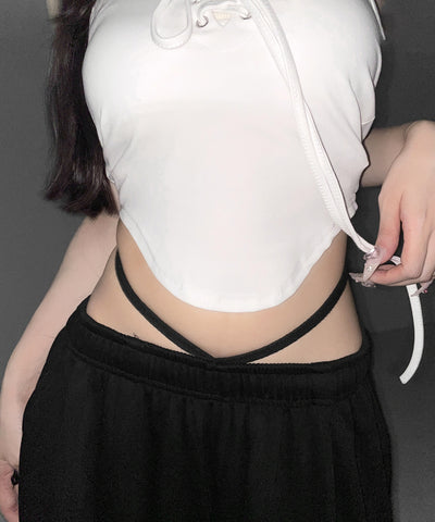 【 クロスにできる２WAY 】レースアップホルターネックタンク ／ laceup halter neck tank