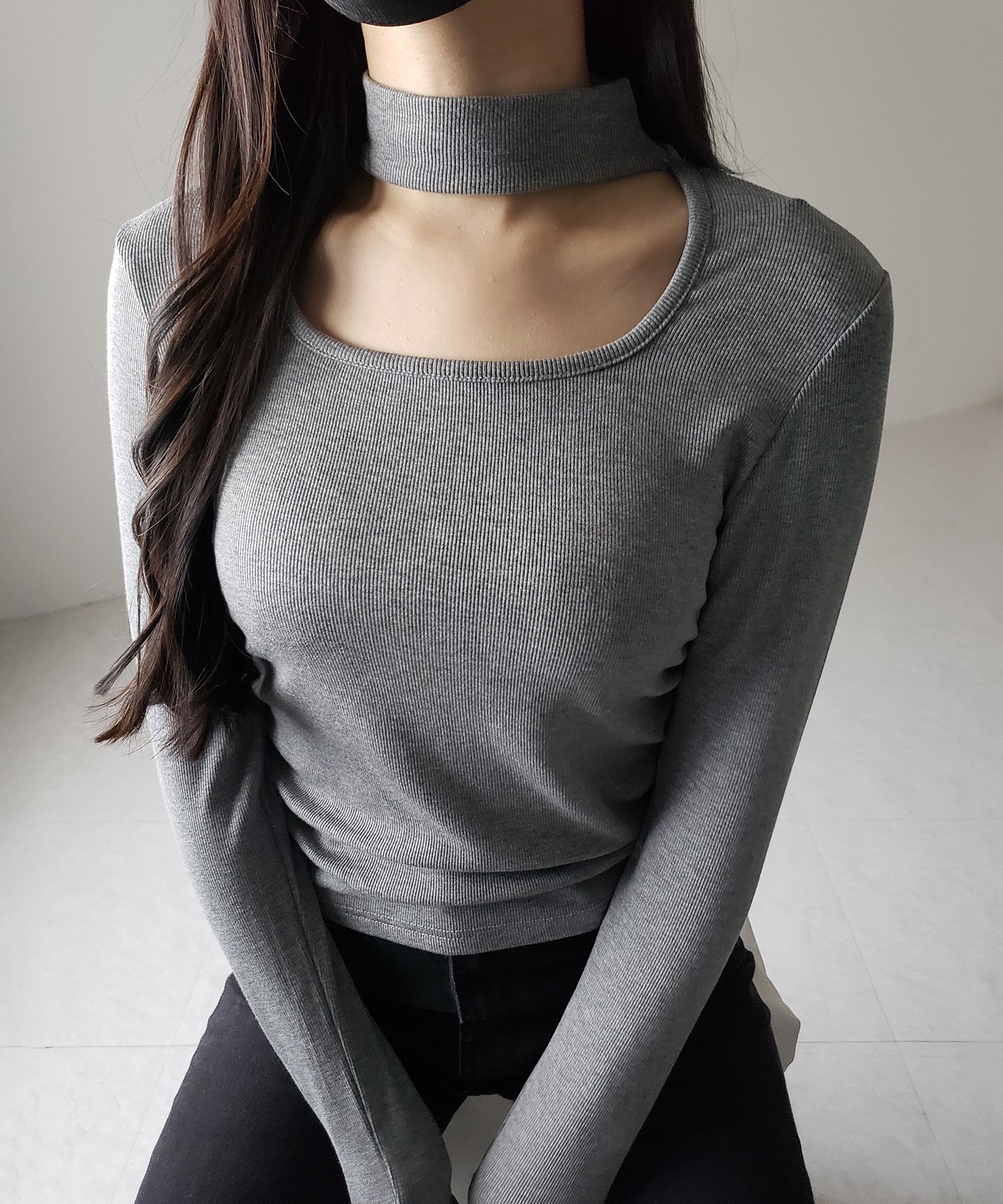 【 ３color ／ 裏起毛 】スクエアネックチョーカーシャーリングトップス ／ square neck choker shirring tops