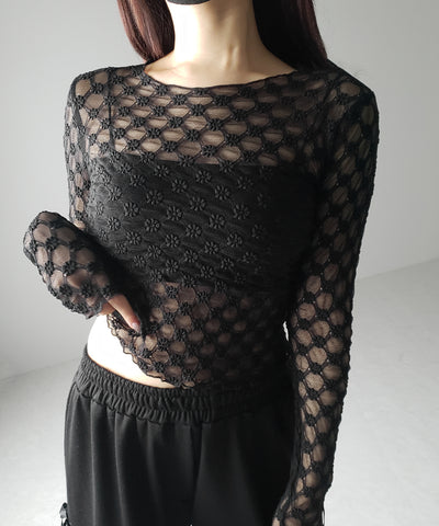 【 ２color 】デイジーレースチュールシアートップス ／ daisy race tulle sheer tops