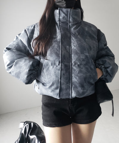 【 セットアップ着用可能 】ヴィンテージライクフェイクレザーショートダウンジャケット ／ vintage like fake leather short down jacket
