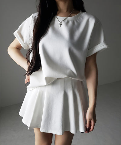 【 セットアップ 】オーバーサイズ半袖Ｔシャツ＋プリーツミニスカート SET ／( SETUP ) oversize shortsleeve Tee + pleated mini skirt SET