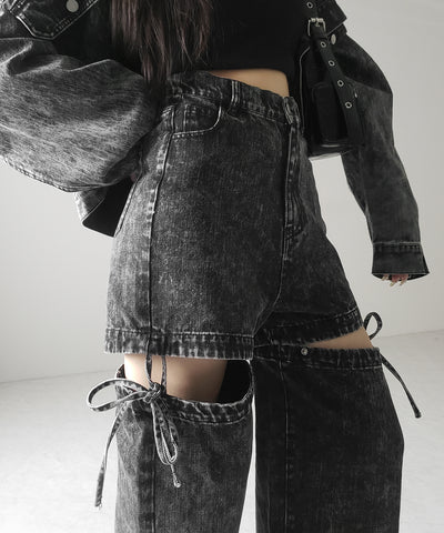 【 セットアップ着用可能 】２WAYヴィンテージケミカルブリーチカットアウトリボンデニム ／ 2WAY vintage chemical bleach cutout ribbon denim
