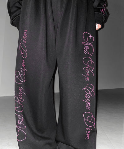 【 セットアップ可能 】ラインストーンロゴワイドスウェットパンツ ／ Rhine stone logo wide sweatpants