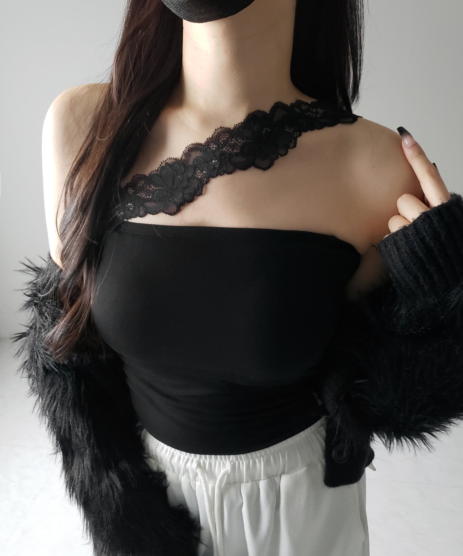 【 ２color ／ カップ付 】ナナメレーススクエアキャミソール ／ naname lace square camisole