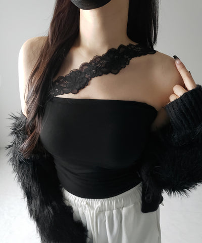 【 ２color ／ カップ付 】ナナメレーススクエアキャミソール ／ naname lace square camisole