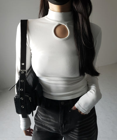 【 ３color 】裏起毛カットアウトプチハイネックトップス ／ urakimo cutout puchi highneck tops