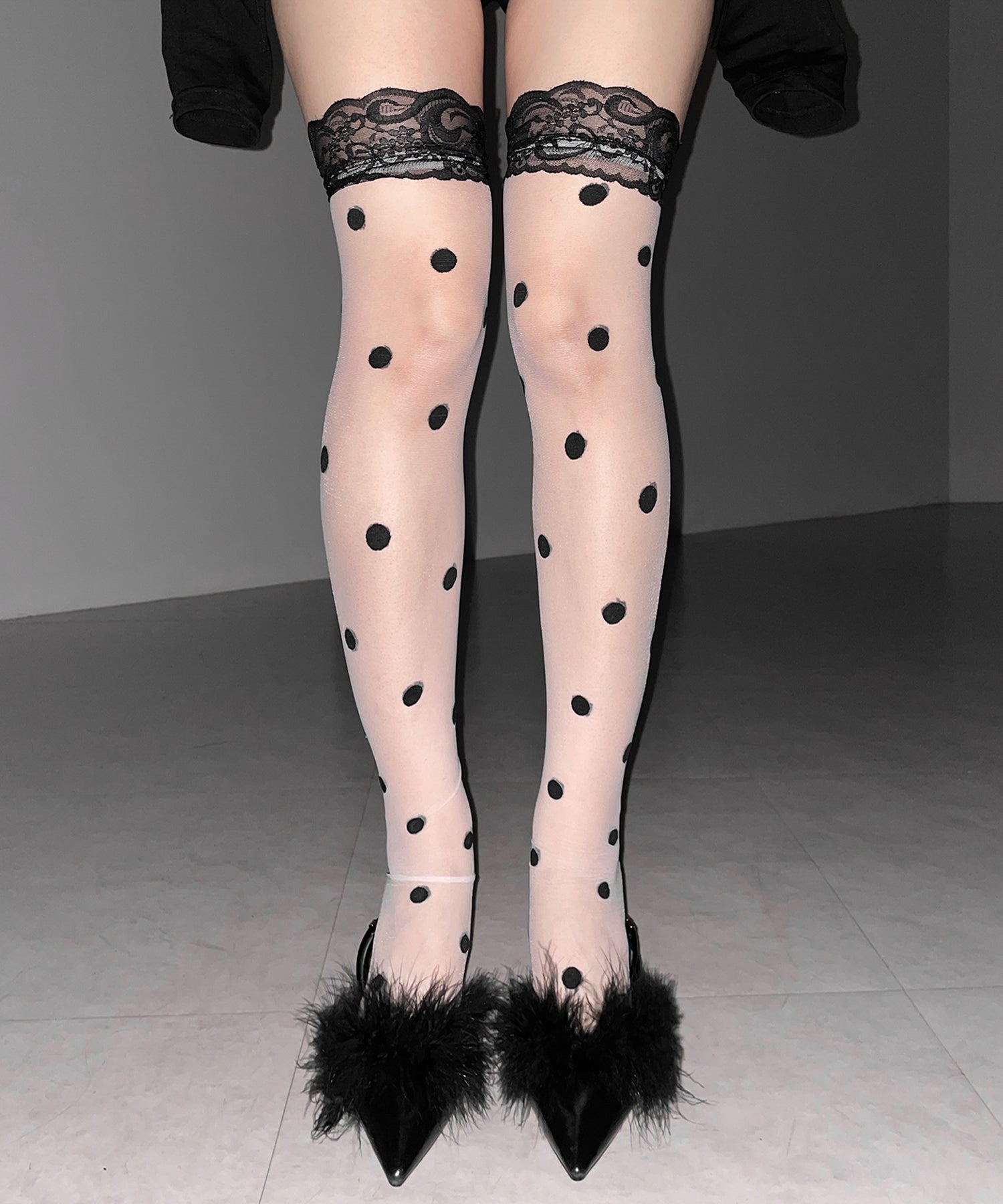 レースドットニーハイシアーハイソックス ／ lace dot knee high sheer high socks