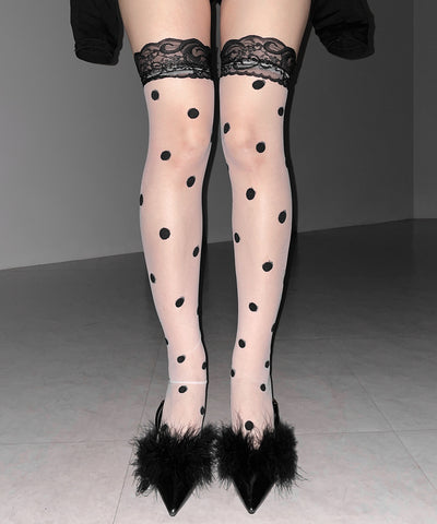 レースドットニーハイシアーハイソックス ／ lace dot knee high sheer high socks