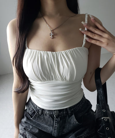【 ３color ／ カップ付き 】シャーリングギャザードレープキャミソール ／shirring gather drape camisole