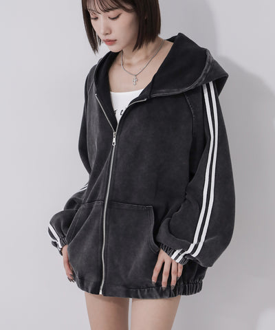ピグメントヴィンテージ加工サイドラインジップアップパーカー ／ Pigment vintage side line zip-up hoodie