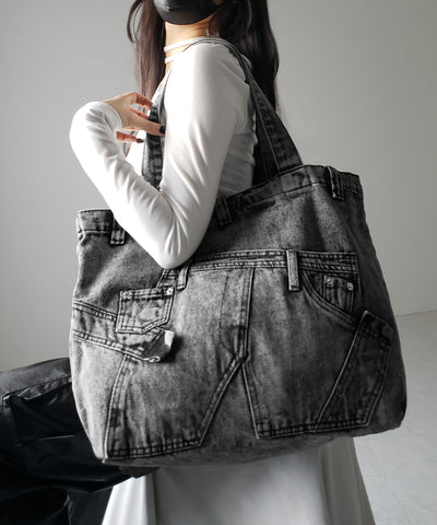 【 ２color 】ヴィンテージドッキングウォッシュデニムバッグ ／ vintage docking washed denim bag