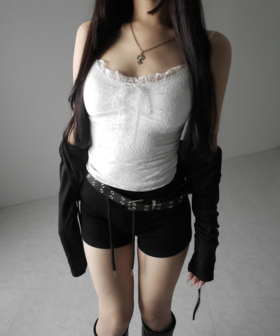 【 ２color 】フロントリボンレースレイヤードキャミソール ／ front ribbon lace layered camisole