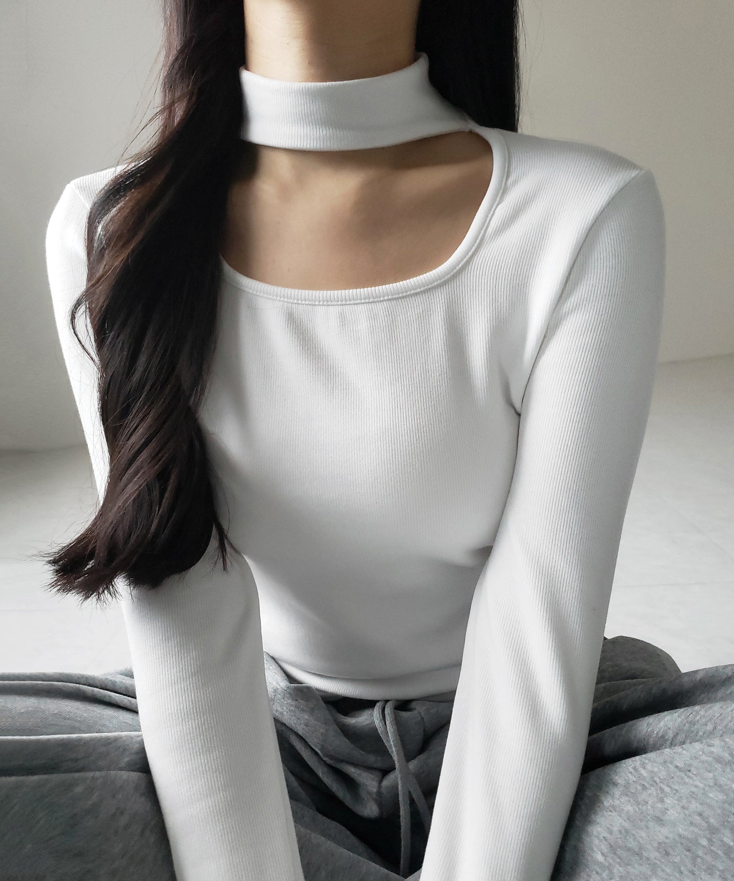 【 ３color ／ 裏起毛 】スクエアネックチョーカーシャーリングトップス ／ square neck choker shirring tops