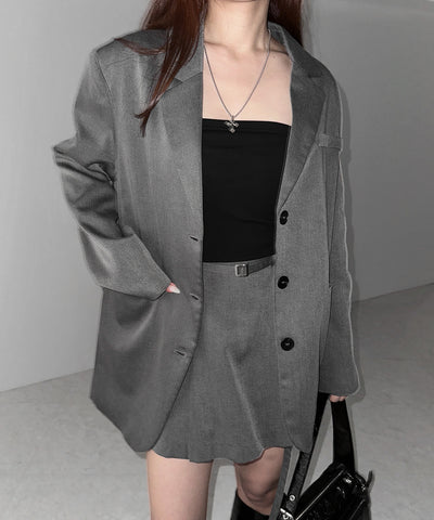 【 セットアップ 】オーバーサイズテーラードジャケット ＆ ハイウエストミニスカパン SET ／ oversize tailored jacket & high waist mini skirt pants SET