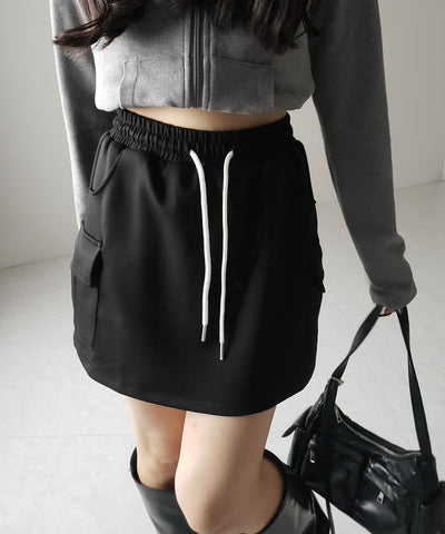 【 インナーパンツ裏地付 】ハイウエストスウェットミニスカート ／ high waist sweat mini skirt