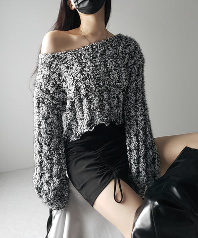 【 ２color 】マシュマロダメージショートニット ／ marshmallow damage short knit