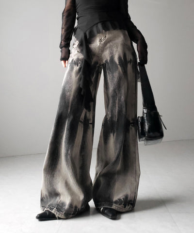 【 ４size 】ヴィンテージタイダイブリーチワイドデニム ／ vintage bleached tie-dye wide denim