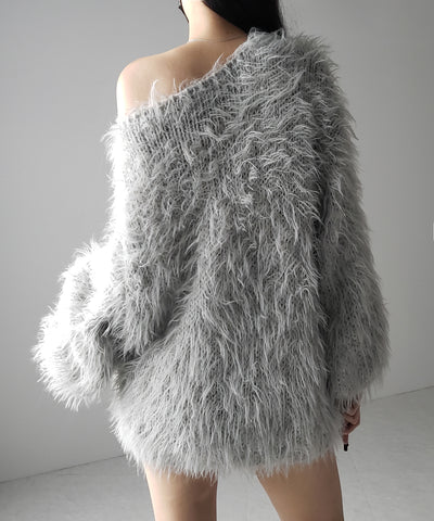 【 ３color 】フラッフィーシャギーボリュームニットミニワンピース ／ fluffy shaggy volume knit mini onepiece