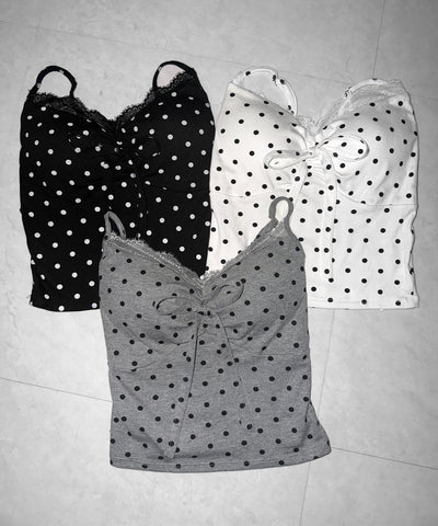 ドットレースフロントリボンキャミソール ／ Dot lace front ribbon camisole