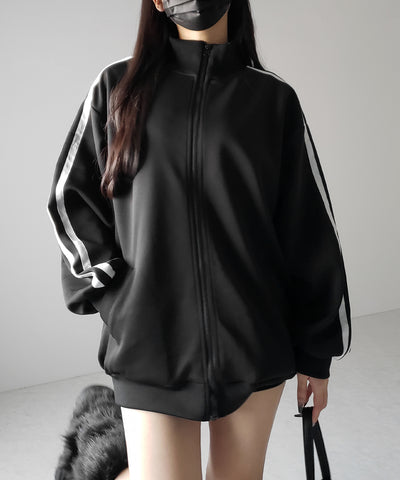 【 無地／配色を選べる２color 】サイドラインオーバーサイズトラックジャケット ／ sideline oversize track jacket